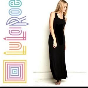 Lularoe Solid Black Sleeveless Dani Tank Top Maxi Dress XS Column Floor Length